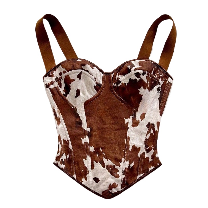Women Cow Print Lace Up Corset - Medieval Renaissance Dress Women 评论和价格