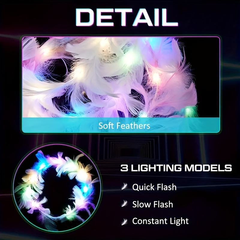 10pcs LED Feather Wreath Crown - Glow In The Dark Party Glasses 评论和价格