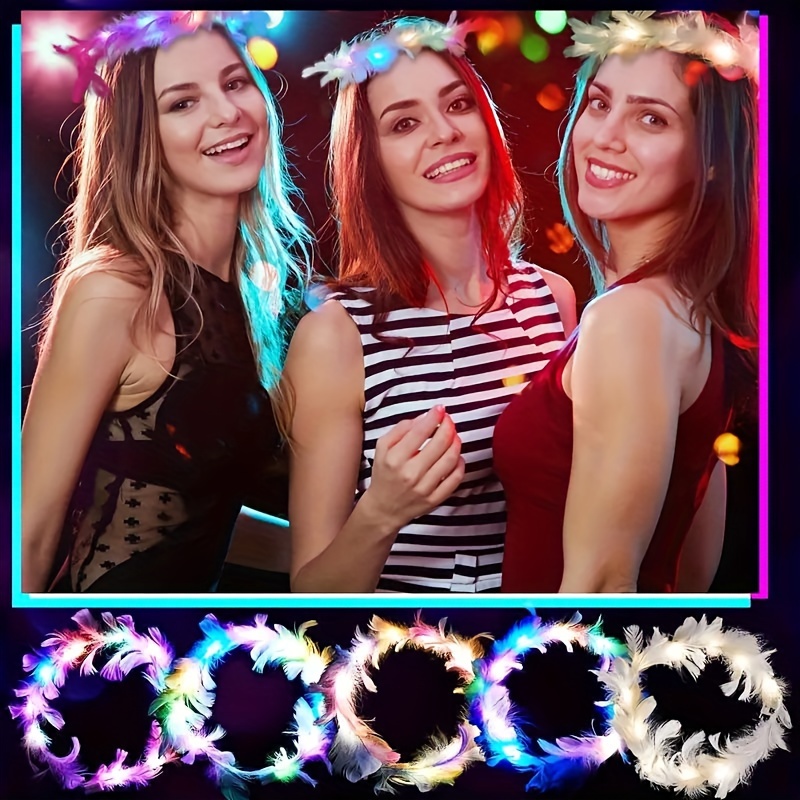 10pcs LED Feather Wreath Crown - Glow In The Dark Party Glasses 评论和价格