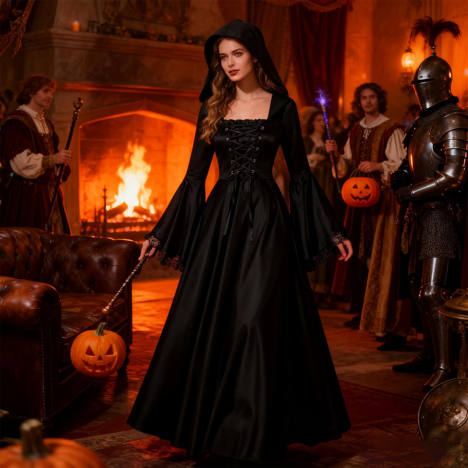 Halloween Witch Costume Mediev - Medieval Renaissance Dress Women 评论和价格