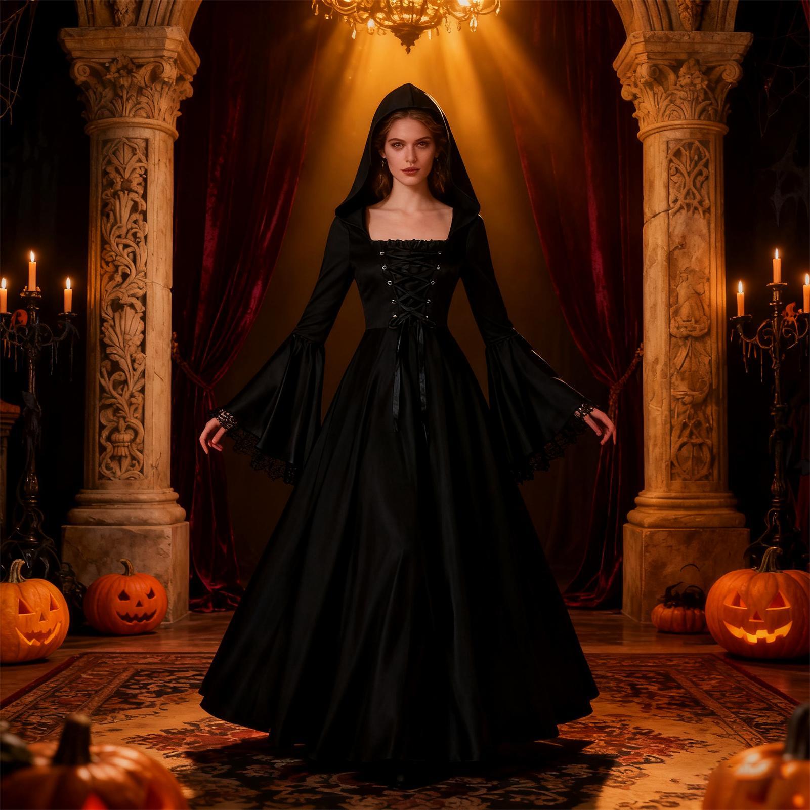Halloween Witch Costume Mediev - Medieval Renaissance Dress Women 评论和价格