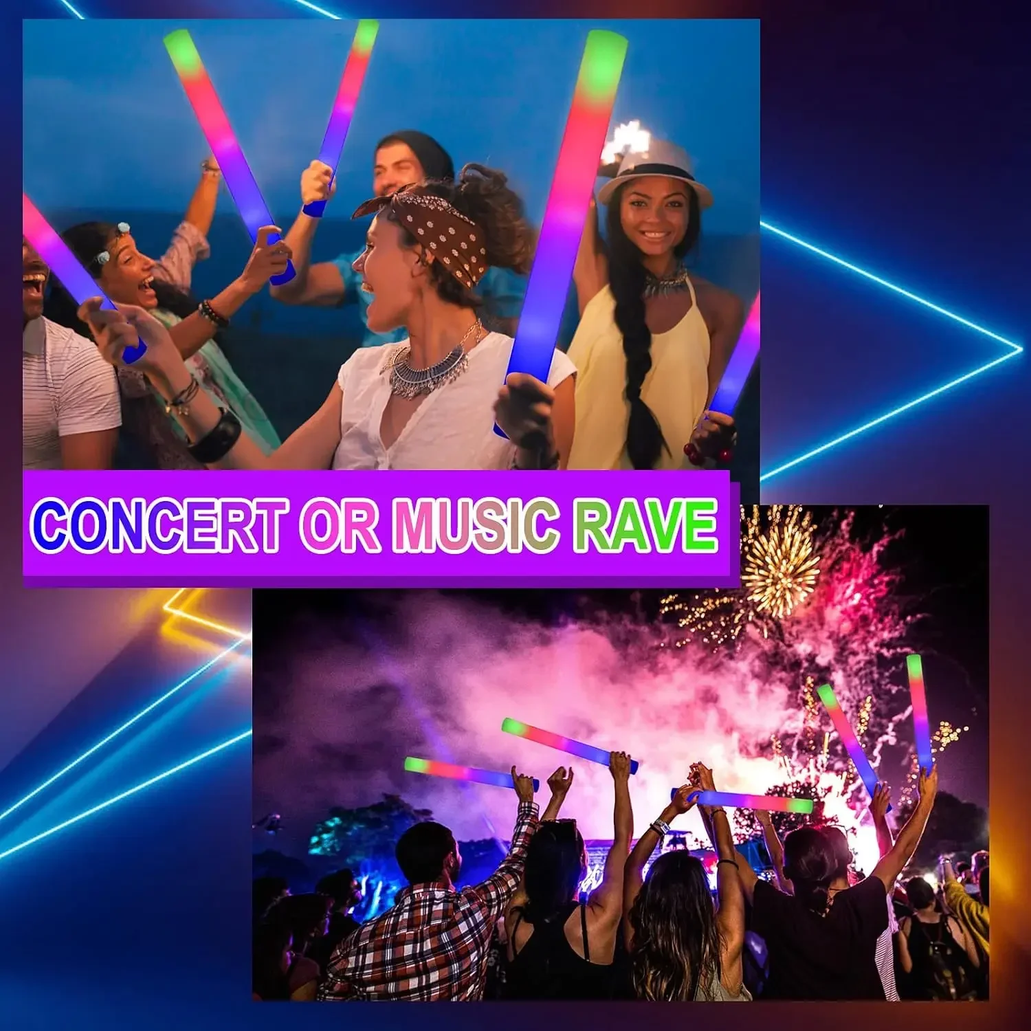 3Z-50PCS Led Foam Glow Sticks  - Flashing Led Foam Sticks Party 评论和价格