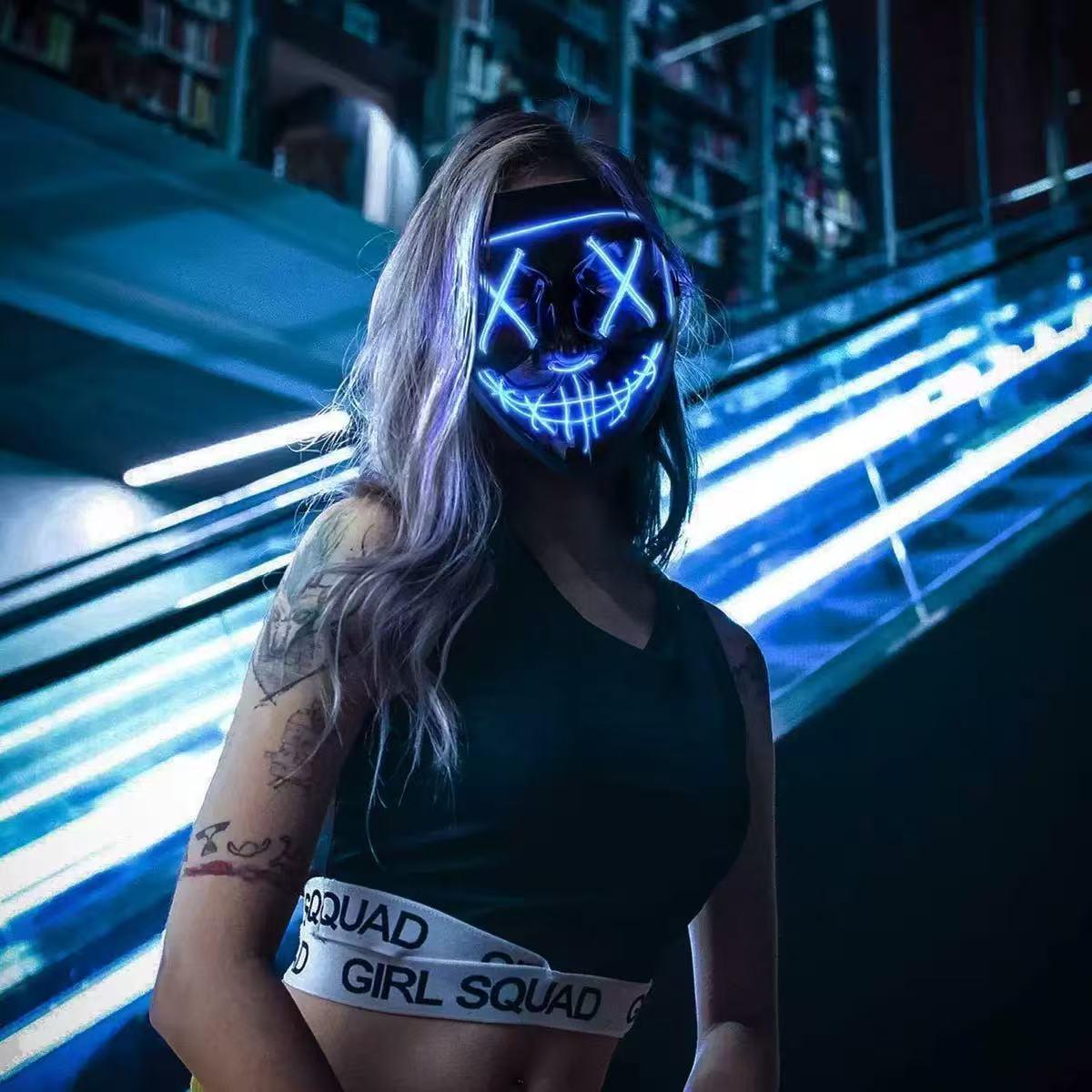 LED Glowing Black V-Shaped Mas - Led Purge Mask Halloween 评论和价格