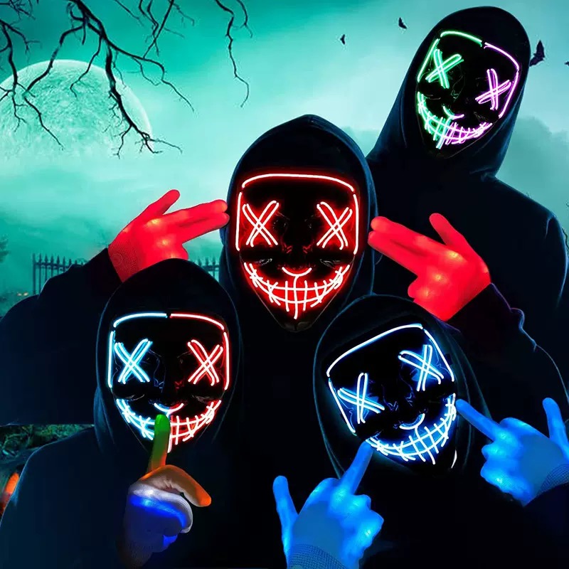 LED Glowing Black V-Shaped Mas - Led Purge Mask Halloween 评论和价格